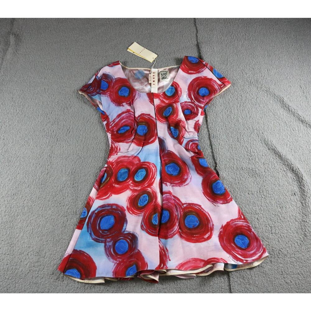 New Marni Dres 42 Abstract Dot Print Mini Buchi Rossi Envers Satin Lacquer $1200